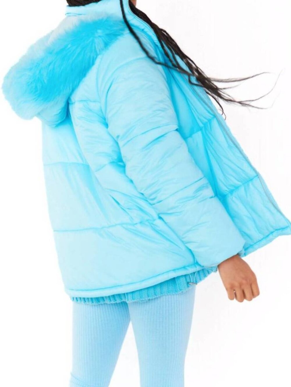 NWT - SHOW ME YOUR MUMU Snowbird Puffer Jacket in Powder Blue with Faux Fur, SM - Picture 5 of 5